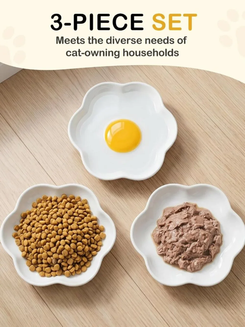 3 Pack Ceramic Cat Bowls - Anti Whisker Fatigue Dishes for Cats & Small Dogs